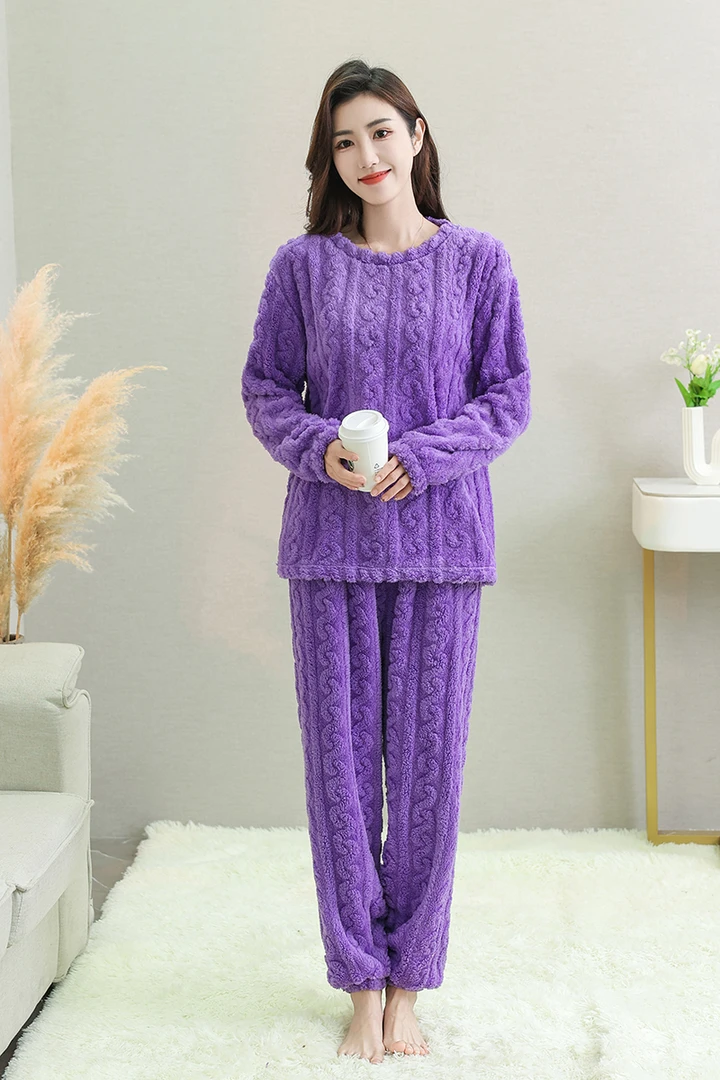 反季清仓睡衣女加绒加厚套头珊瑚绒女士睡衣套装女士新款睡衣薄款