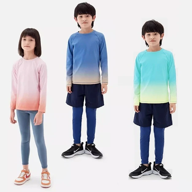 新款秋冬渐变色男女孩儿童长袖上衣专业运动训练瑜伽服健身舒适感