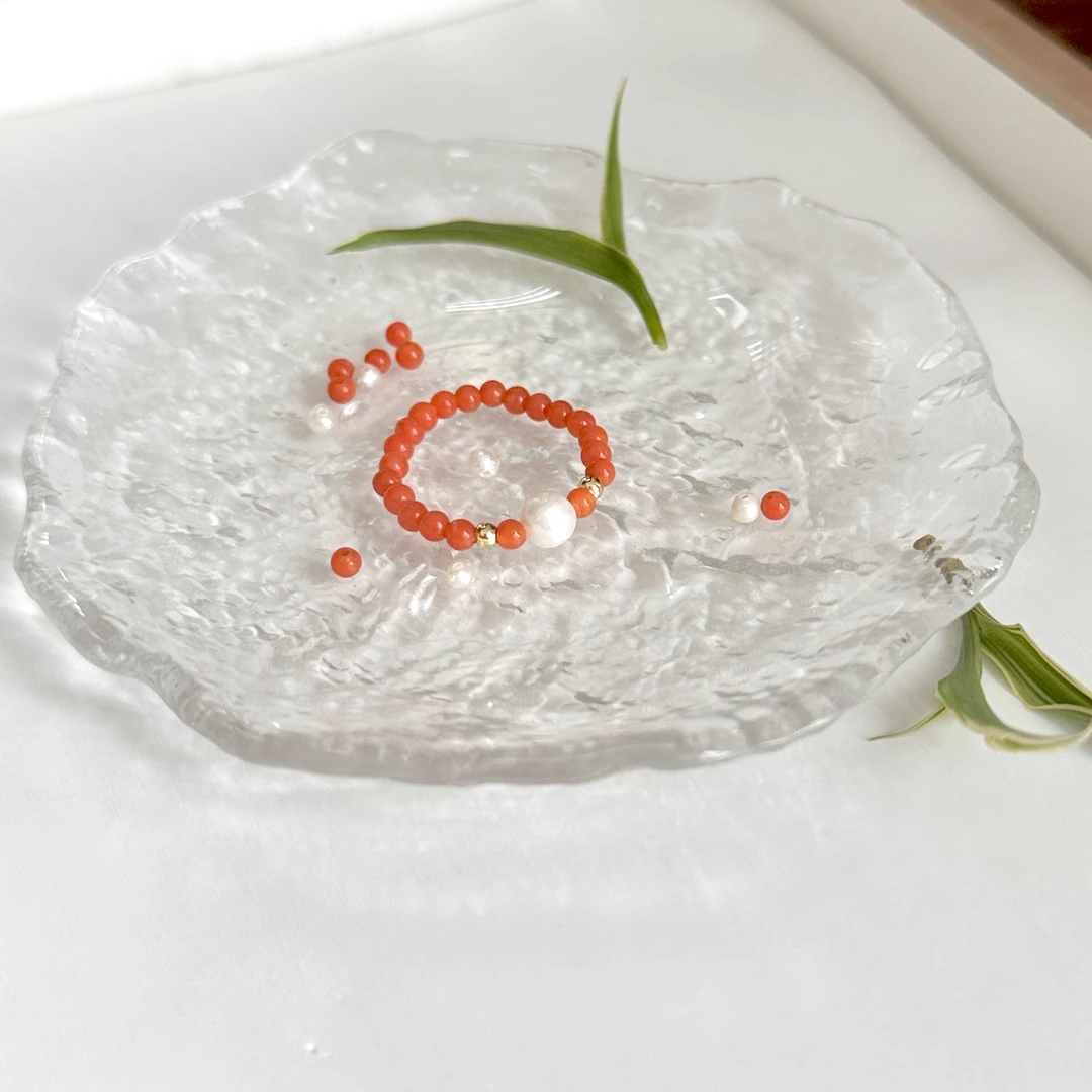 川料满肉南红玛瑙小米珠珍珠米珠戒指简约甜美仙女气质