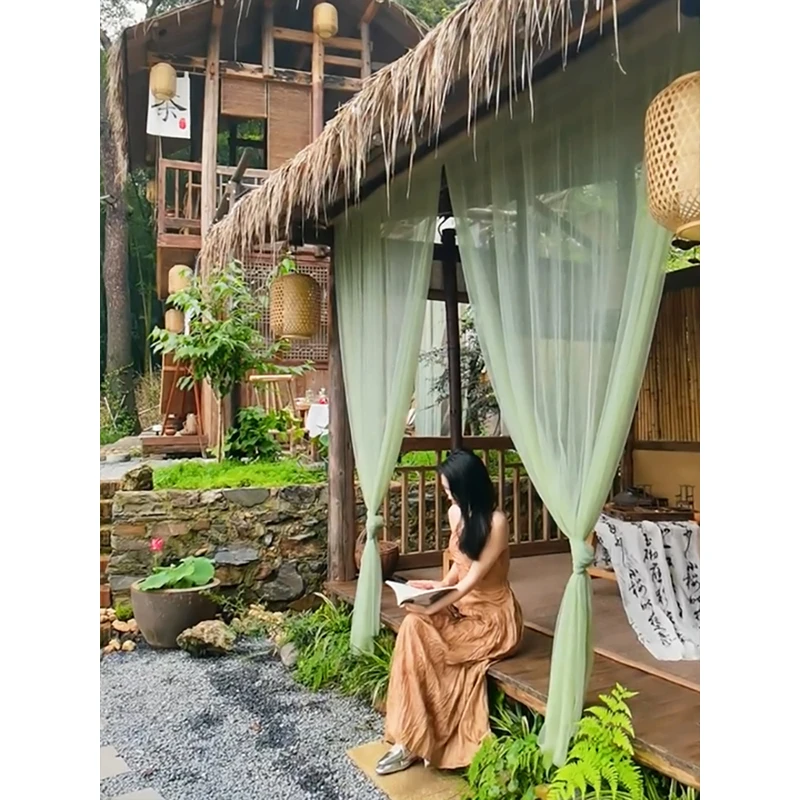 绿色纱幔古风中国风新中式场景装饰布置纱幔婚礼婚庆布幔吊顶纱缦