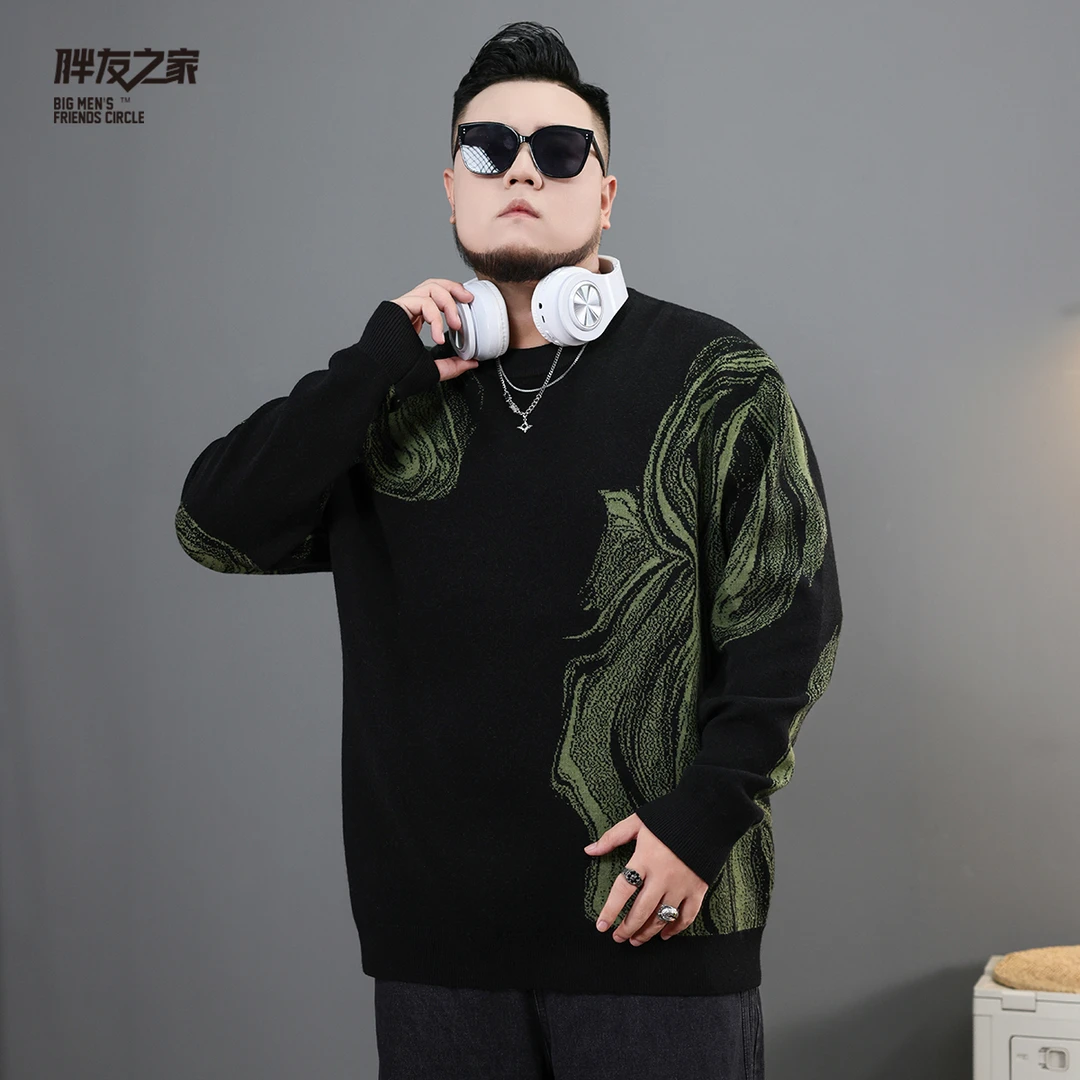 毛衣休闲宽松印花圆领套头大码长袖提花时尚潮流保暖秋冬PC430718