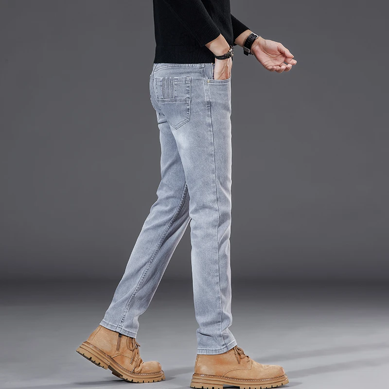 春夏新款星空灰牛仔裤男士高端直筒百搭修身灰白直筒潮牌休闲裤子