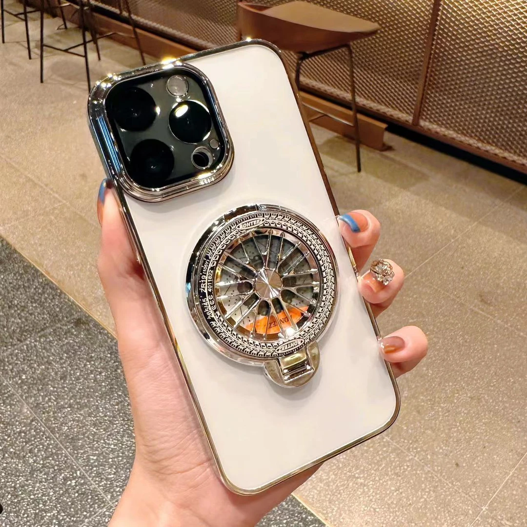 适用于苹果15promax手机壳解压陀螺支架iPhone14电镀高透13PC硬壳