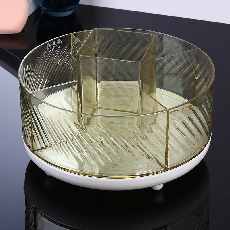 化妆刷收纳筒桌面大容量轻奢化妆品收纳盒透明旋转眉笔筒口红收纳