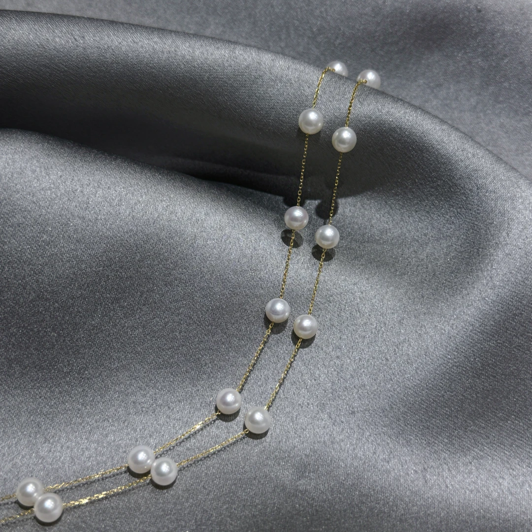 淡水无核珍珠项链6.5-7mm经典满天星18k金时尚款