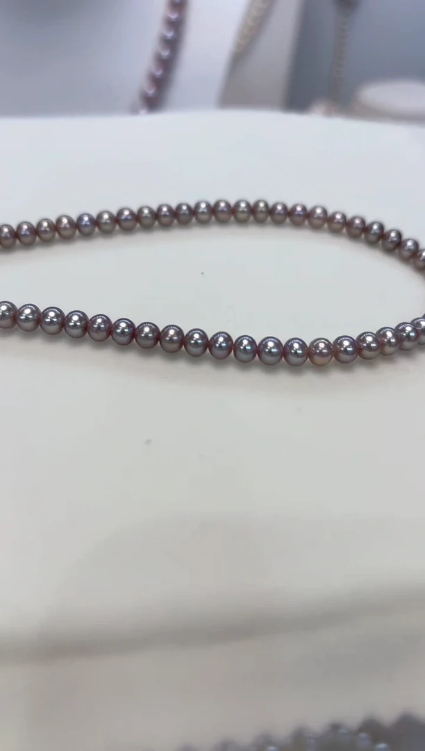 【闪购商品】淡水珍珠颈饰银S925镶嵌4-5MM紫珠项链