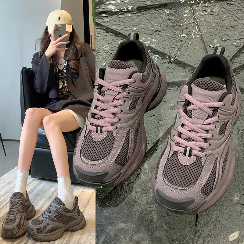 小怪兽厚底老爹鞋女爆款2023冬季新款复古透气百搭轻便休闲运动鞋