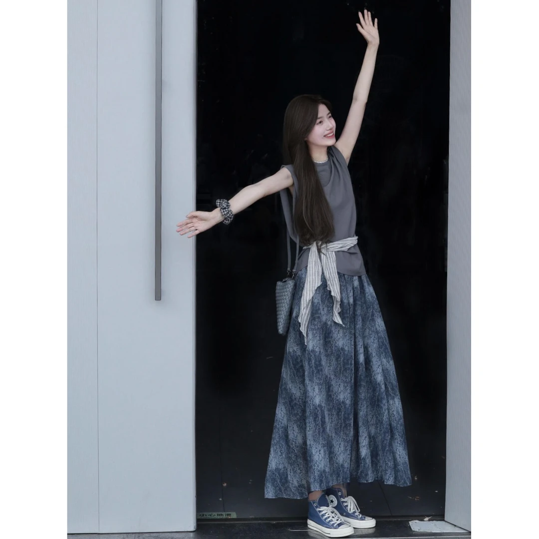 高级感无袖T恤上衣裙套装女2024夏季新款时尚气质半身裙两件套