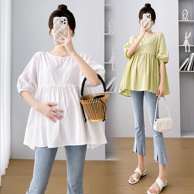 孕妇装夏季新款韩版宽松显瘦短袖上衣夏天时尚百搭薄款休闲衬衫