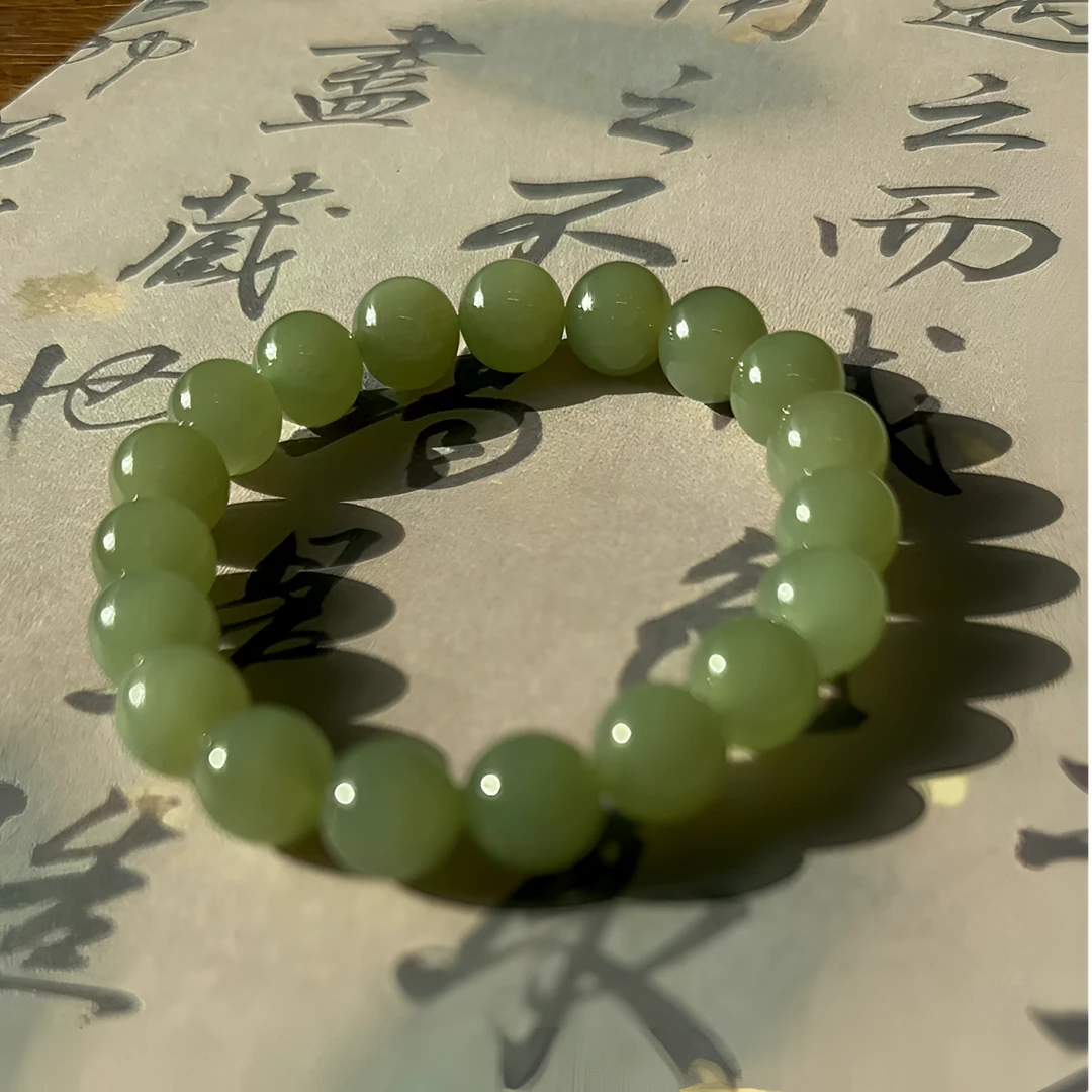 新中式和田玉浅湖水卡10mm和田玉直切手串玉手串单圈国风串微色差