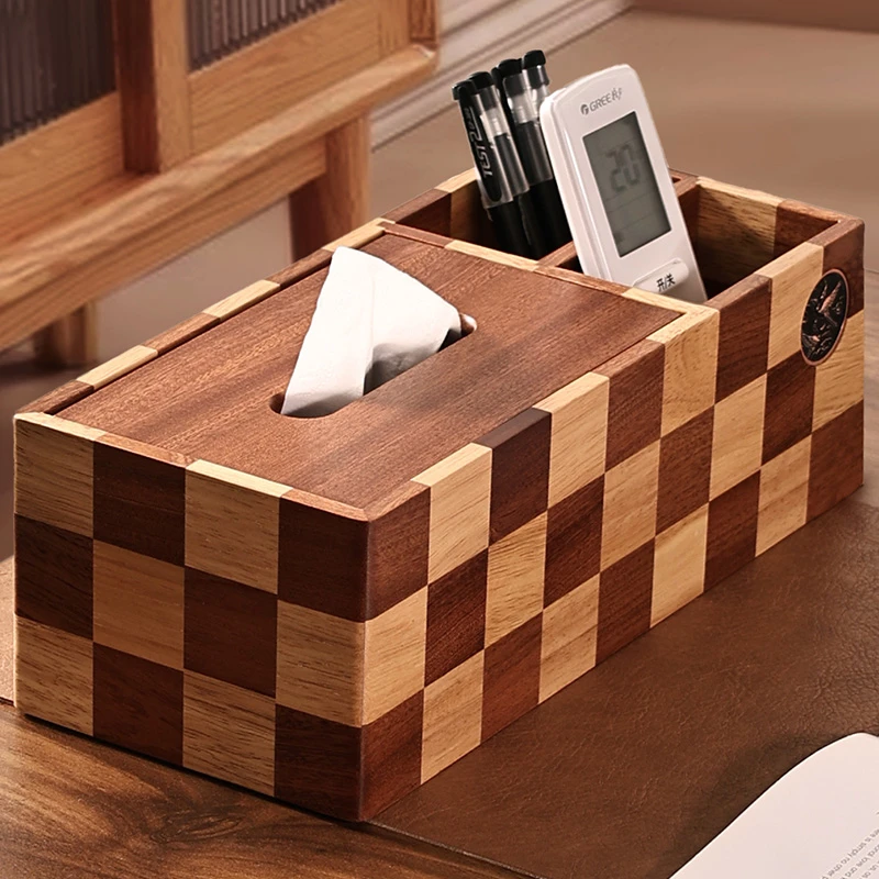 高级感纸巾盒遥控器收纳客厅茶几桌面多功能纸抽盒家用实木抽纸盒