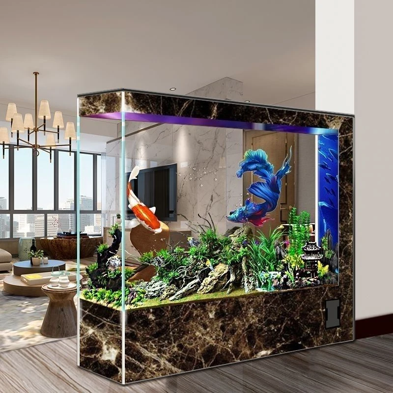 鱼缸客厅2024新款超白玻璃大型智能轻奢家用落地侧滤水族箱免换水
