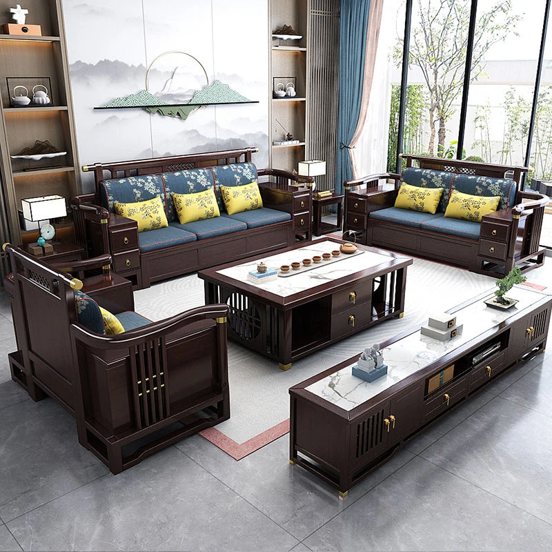 新中式实木沙发组合大小户型客厅冬夏两用现代简约储物柜中式家具