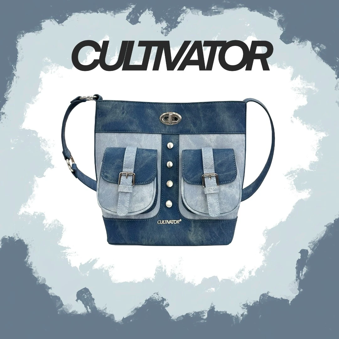 CULTIVATOR原创小众牛仔拼接百搭休闲通勤皮质单肩斜挎托特包桶包