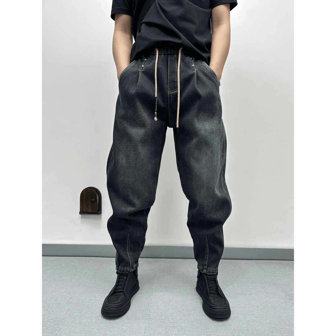 男士2025新款牛仔裤秋冬美式高街哈伦小直脚裤宽松休闲锥形萝卜裤