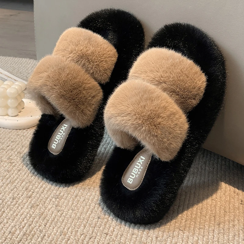 【玉希专属】初轩 两条带春秋款棉拖鞋外穿毛绒一字拖毛毛拖鞋ST113