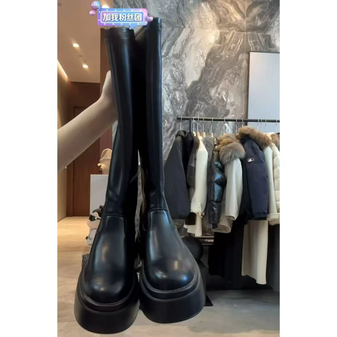 徐秋阳 厚底长靴 时尚黑色洋气炸街瘦瘦靴