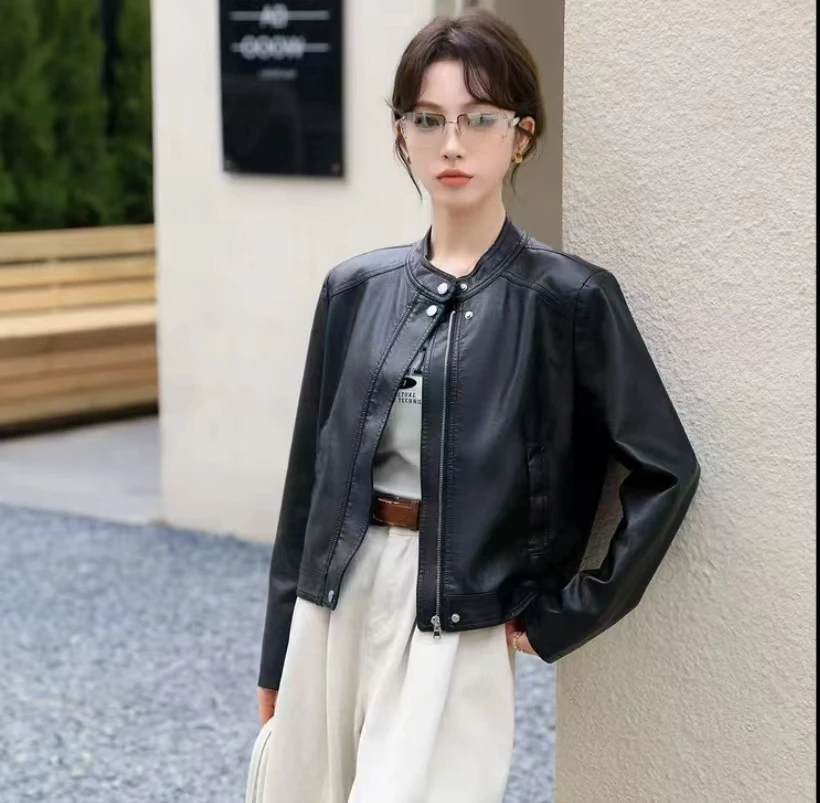 2024秋冬新款时尚皮衣女外套欧货潮流气质皮夹克小个子机车上衣
