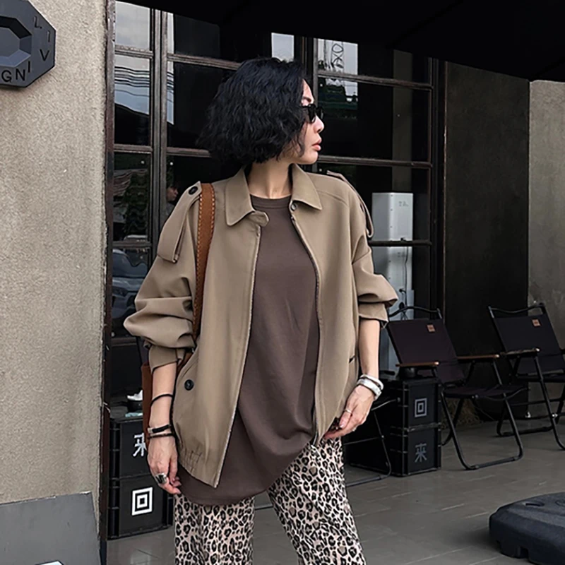 WUWU STUDIO【落叶】立体精裁复古翻领机车夹克拉链长袖外套6588