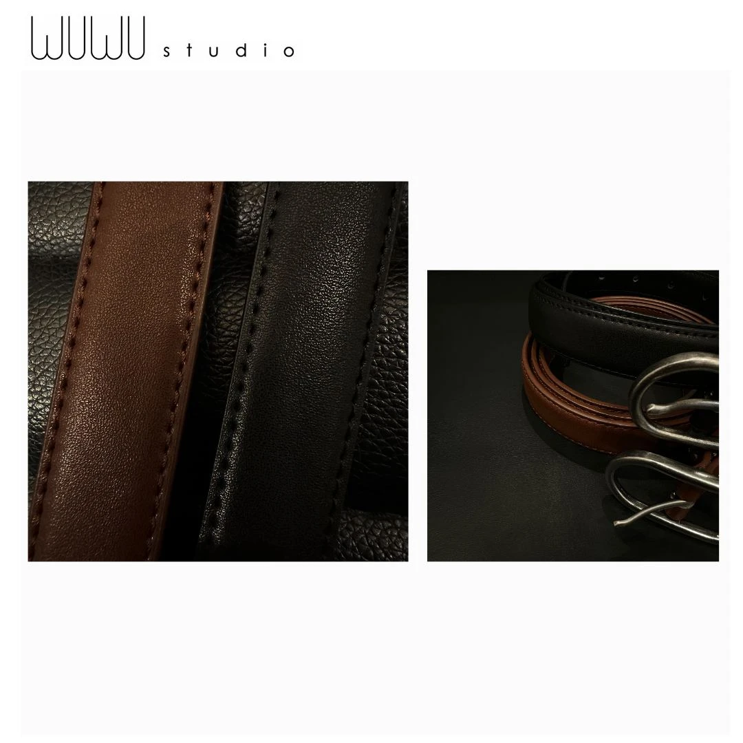 WUWU STUDIO 【做旧皮带】简约复古中性椭圆扣细皮带