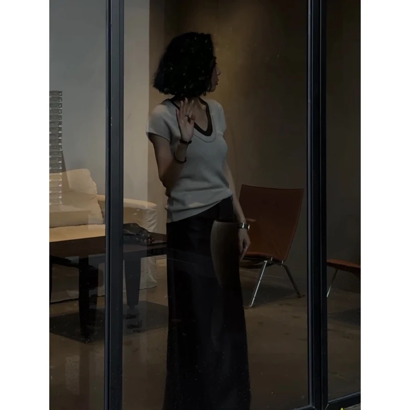 WUWU STUDIO【余温】溪午高密高弹假两件小飞袖针织背心套头T恤6535