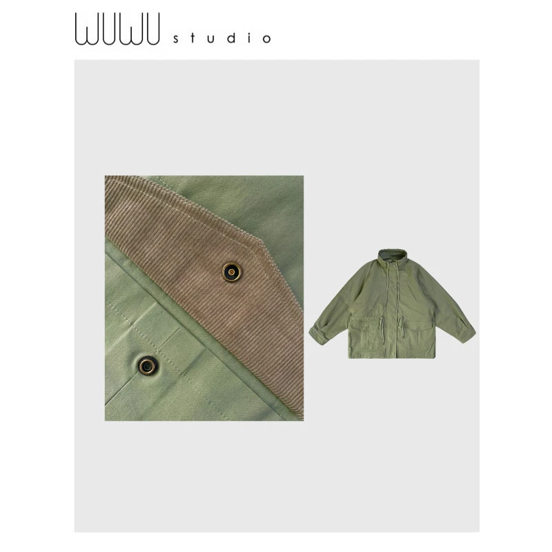 WUWU STUDIO 【巴恩】挺阔精裁工装翻领抽绳可收腰风衣复古外套6722