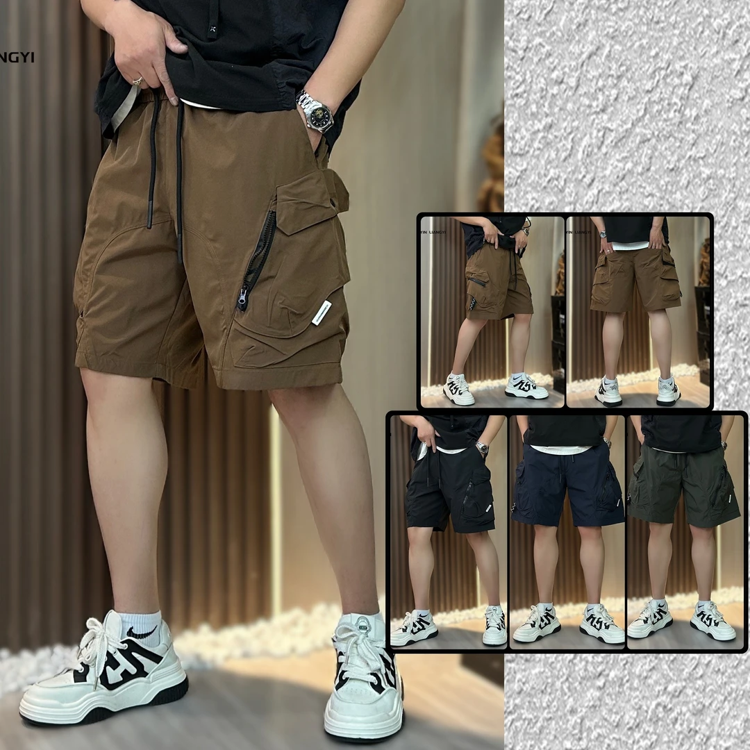 夏季男女同款短裤时尚薄款休闲裤潮流多口袋宽松纯色直筒五分裤