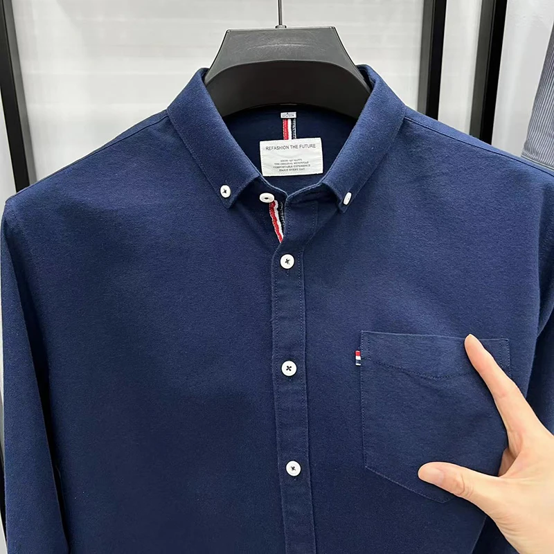 PARSON TOMMY派绅汤米休闲100%纯棉口袋长袖衬衫秋冬季简约衬衣男