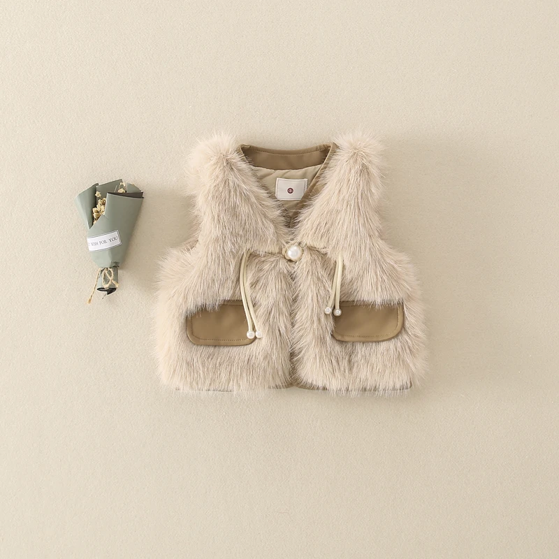 女童马甲冬季2023新款仿皮草坎肩女宝宝秋冬装加厚外穿背心外套