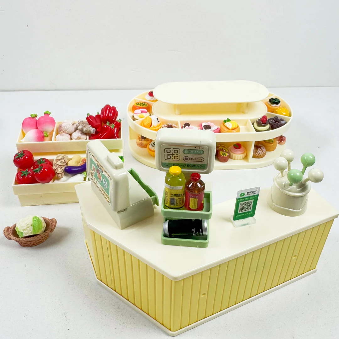迷你仿真蔬菜摊面包甜品架收银台小孩过家家玩具益智摆件模型全套
