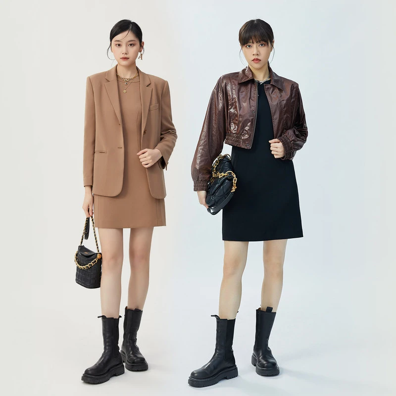 AMASS/阿玛施职场通勤气质短袖女装黑色连衣裙收腰短裙女 5500457
