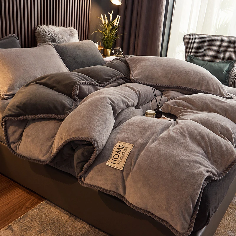 纯色轻奢风北欧牛奶绒双面绒四件套双面加厚床上用品被套三件套