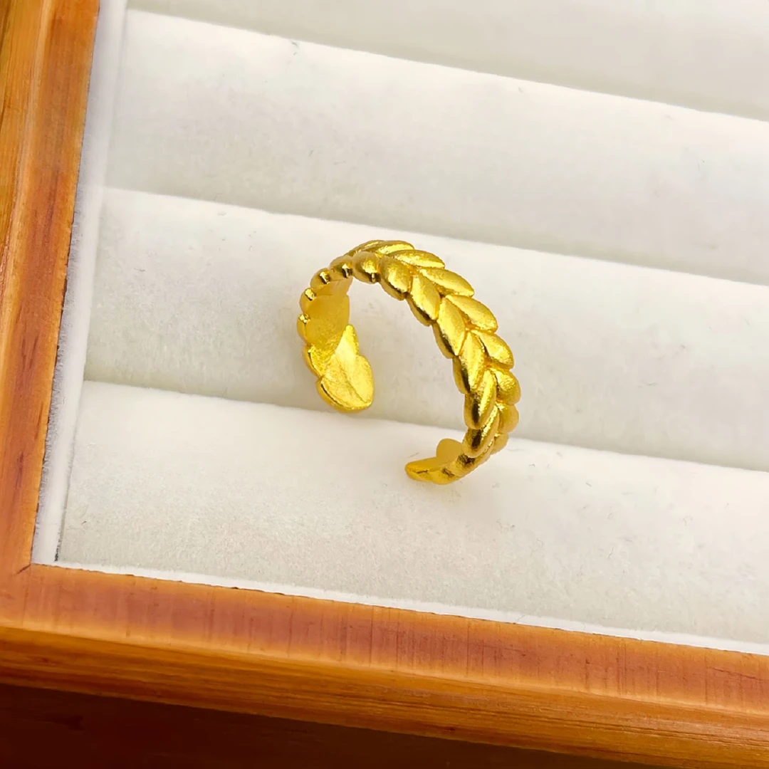 铜合金戒指 【精工】高保色麦穗开口戒指女高级树叶戒指 C063