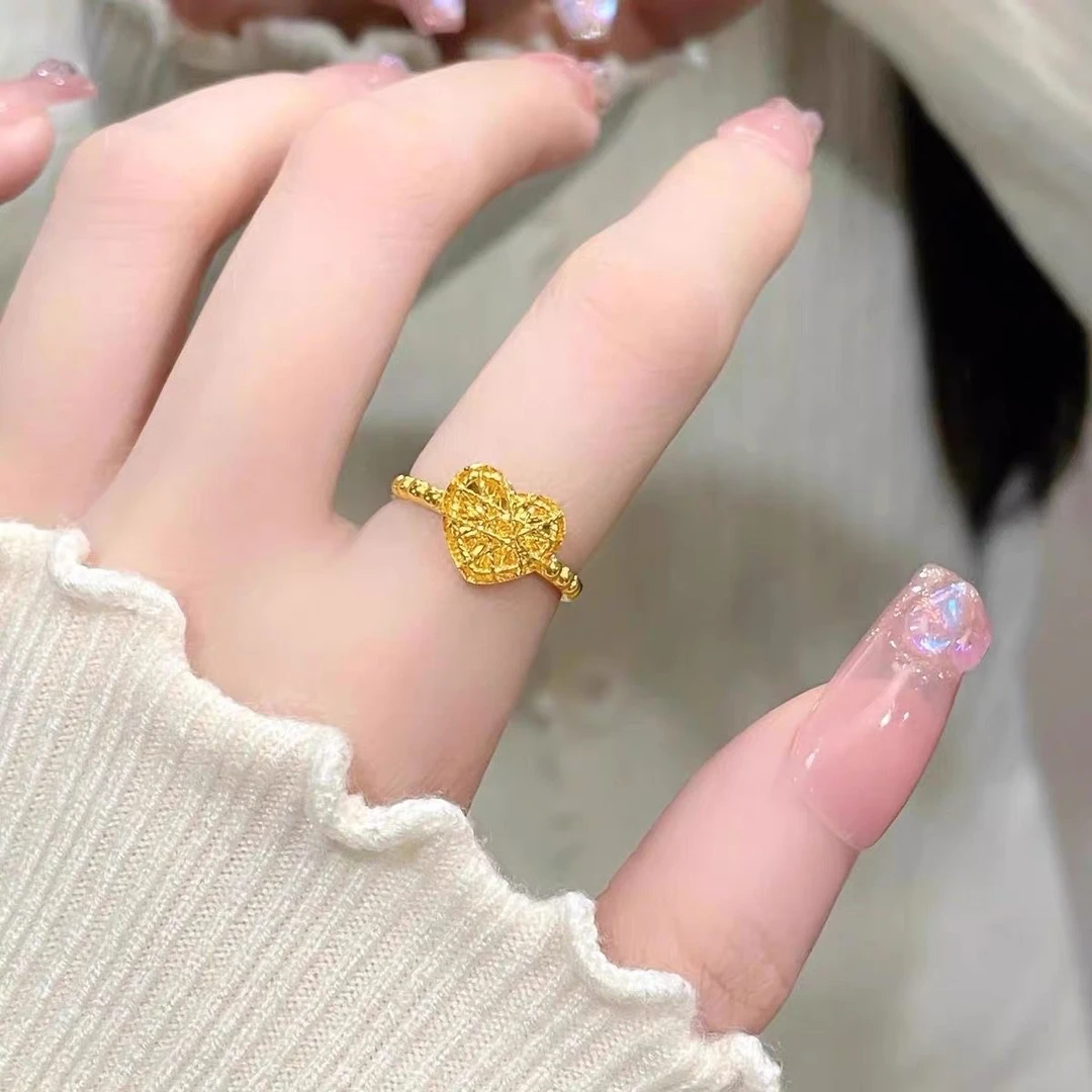 铜合金戒指 【精工】金色拉丝爱心戒指女小众设计简约高级C056