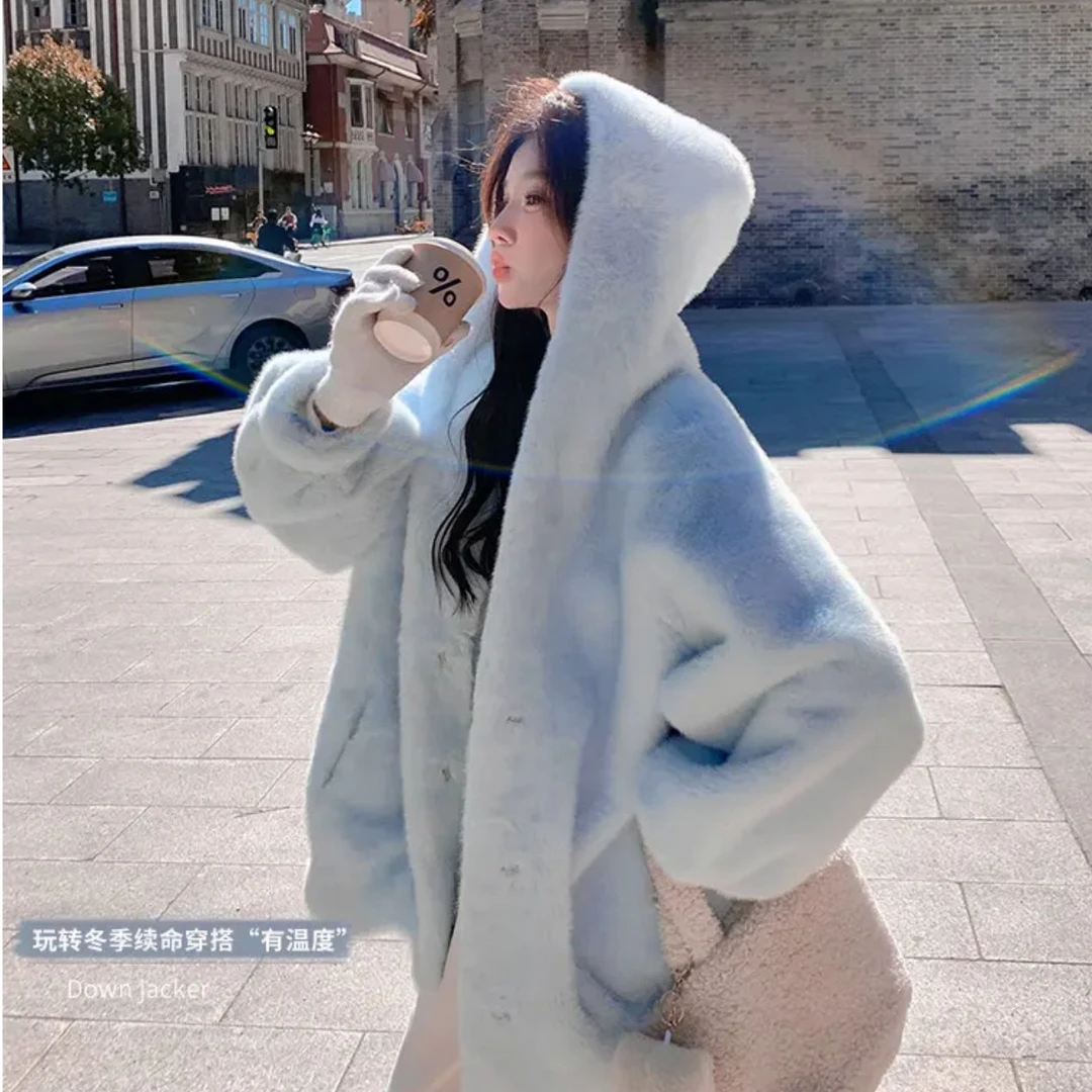 轻奢连帽毛毛外套宽松舒适冬季新款气质休闲百搭环保皮草