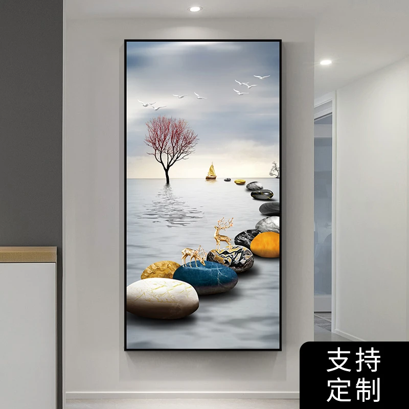 自粘入户门轻奢玄关装饰画过道走廊贴画现代简约窄长条竖版壁画