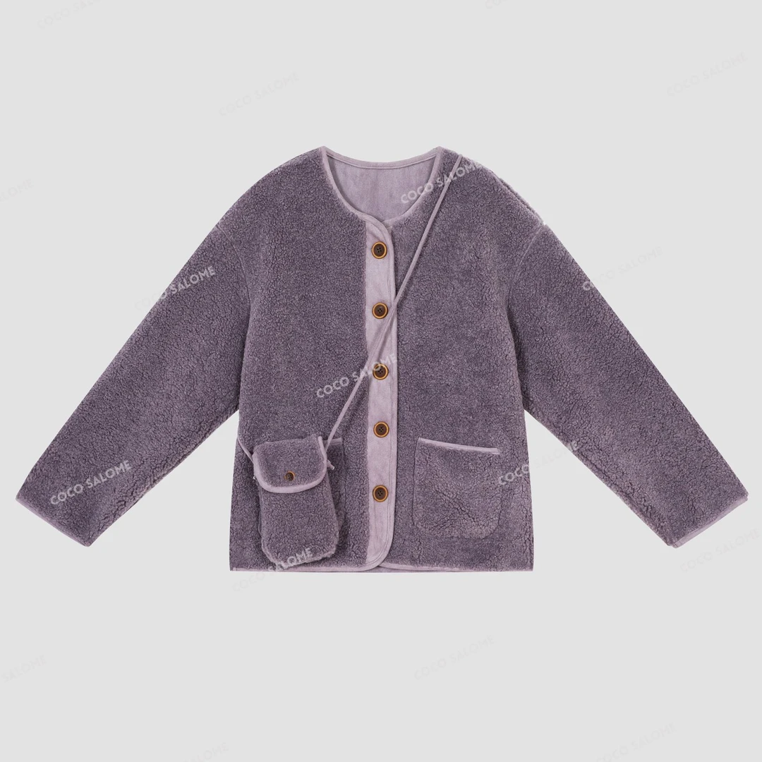 安安推荐【乌梅紫酱】羊羔绒优雅紫带包包百搭外套BW24D50445-WT