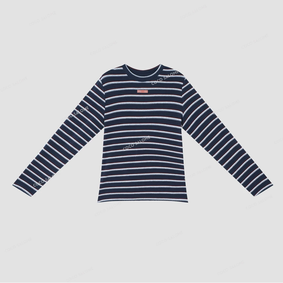 安安推荐【条纹世界】磨毛撞色条纹百搭打底长袖BL-CXW51125601S