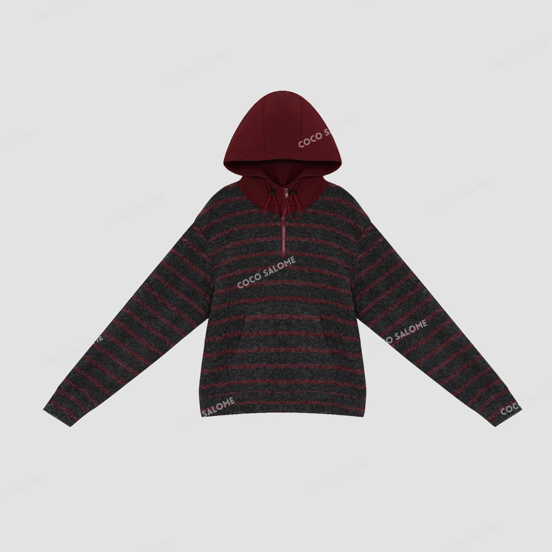 安安推荐【井井有条】280g半拉链条纹连帽卫衣BL-WYW51123718L