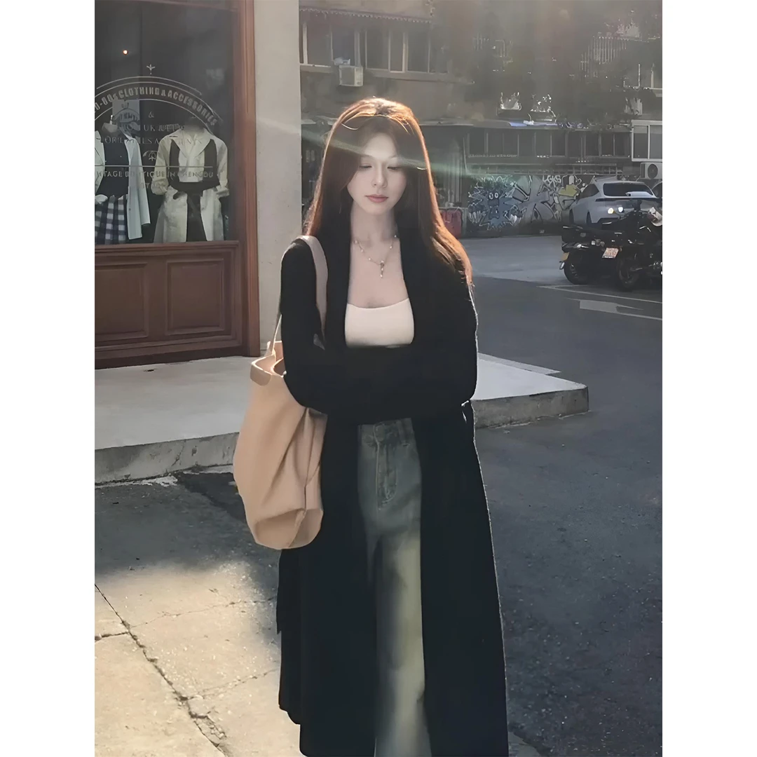 parkyeon松弛感软糯针织毛衣开衫女秋季新款显瘦宽松长款大衣外套