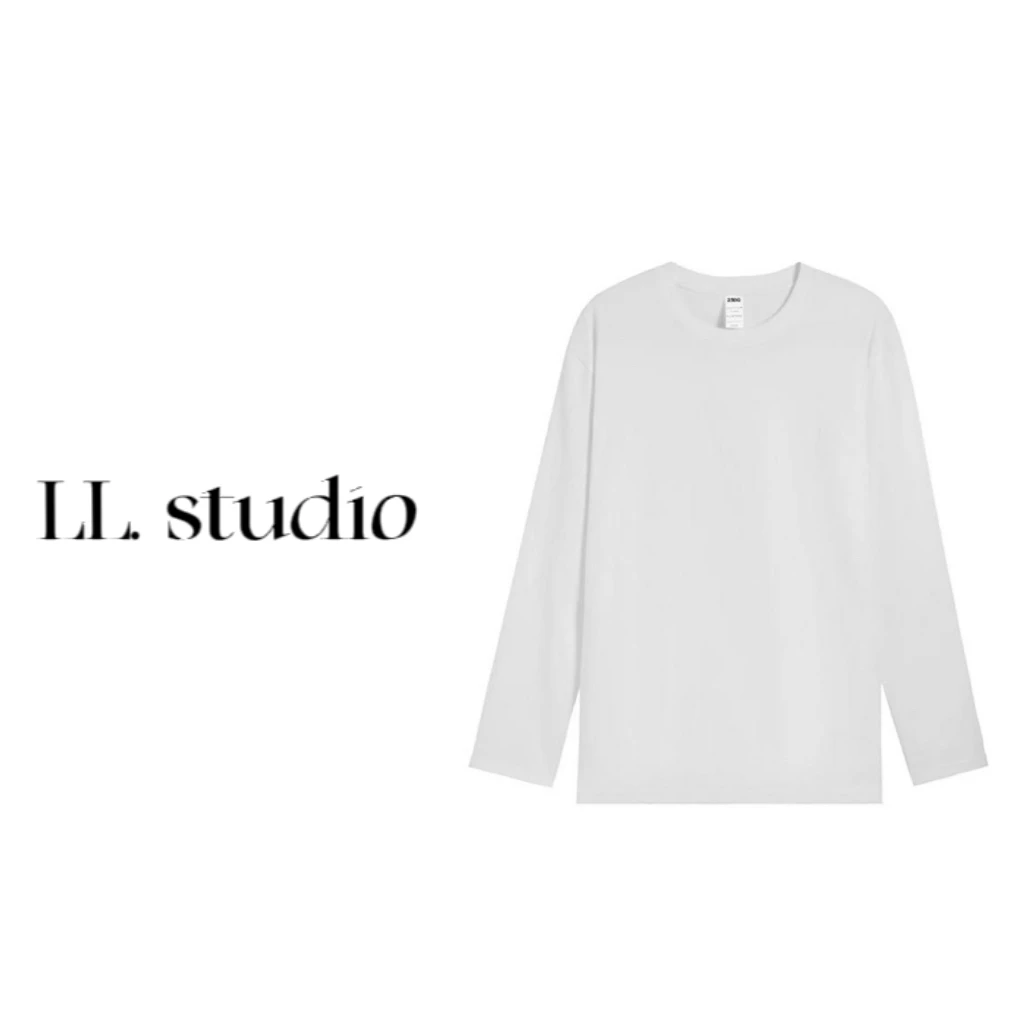 LL●STUDIO微胖大码【团团云朵】秋季白色圆领宽松休闲简约长袖白T