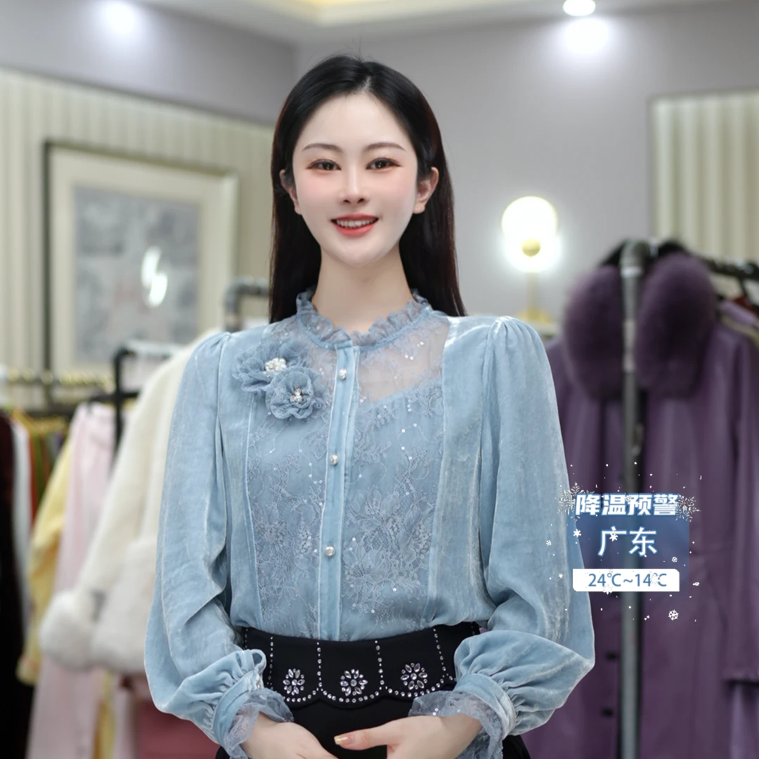 米娅 秋冬新款重工设计感洋气百搭女人味金丝绒上衣 DY5358