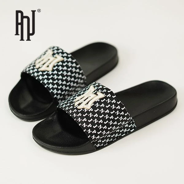 PNJ夏季拖鞋情侣休闲外穿网红时尚百搭黑白平底凉拖鞋PL1H-P002
