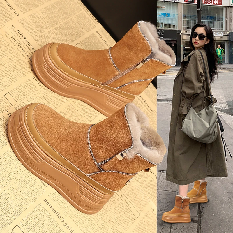 ZL0398-1厚底雪地靴女冬季加绒加厚2023年内增高防滑保暖短靴子