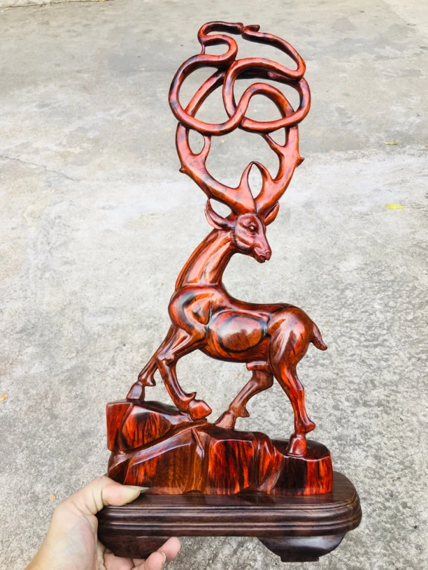 大红酸枝红木梅花鹿雕刻摆件办公室家居客厅实木装饰玄关工艺品