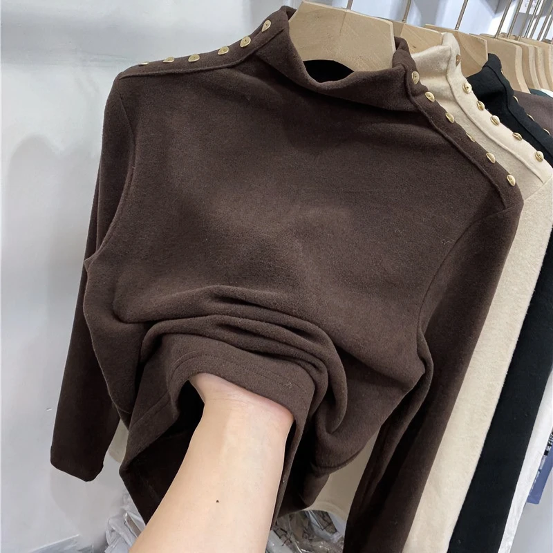女童秋冬新款加绒打底衫双面德绒加厚保暖半高领中大童长袖男女潮