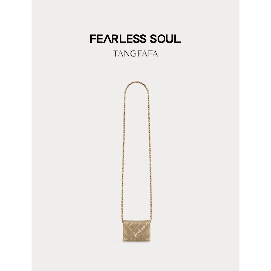 TFF X FS 柔软全羊皮菱格纹香槟金链单肩包 824FB112 /