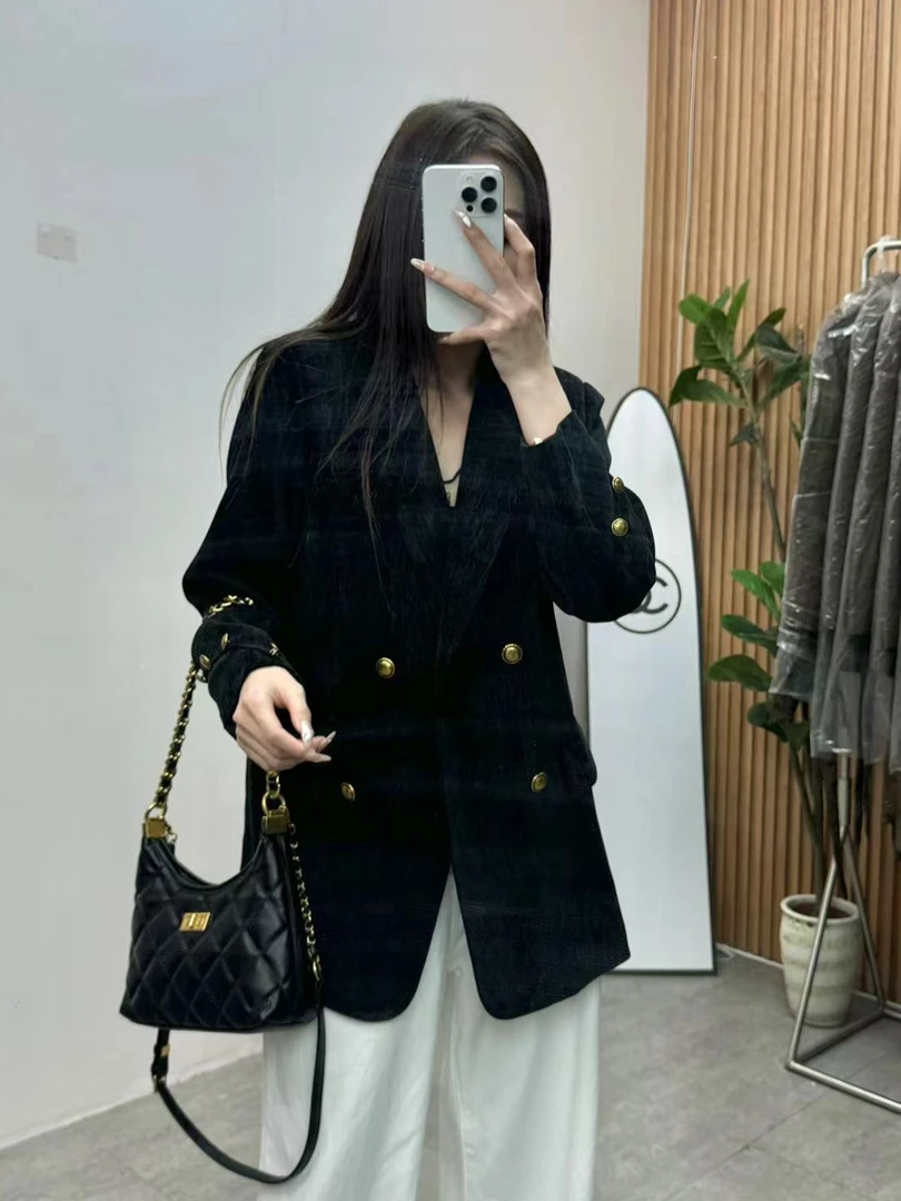 秋冬新款美拉德雪花绒西装上衣2024女气质百搭加棉复古短款#991