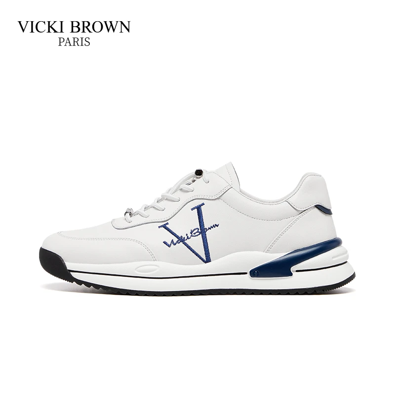 VICKI BROWN法国未毕时尚刺绣设计小白鞋舒适百搭休闲鞋免系鞋带