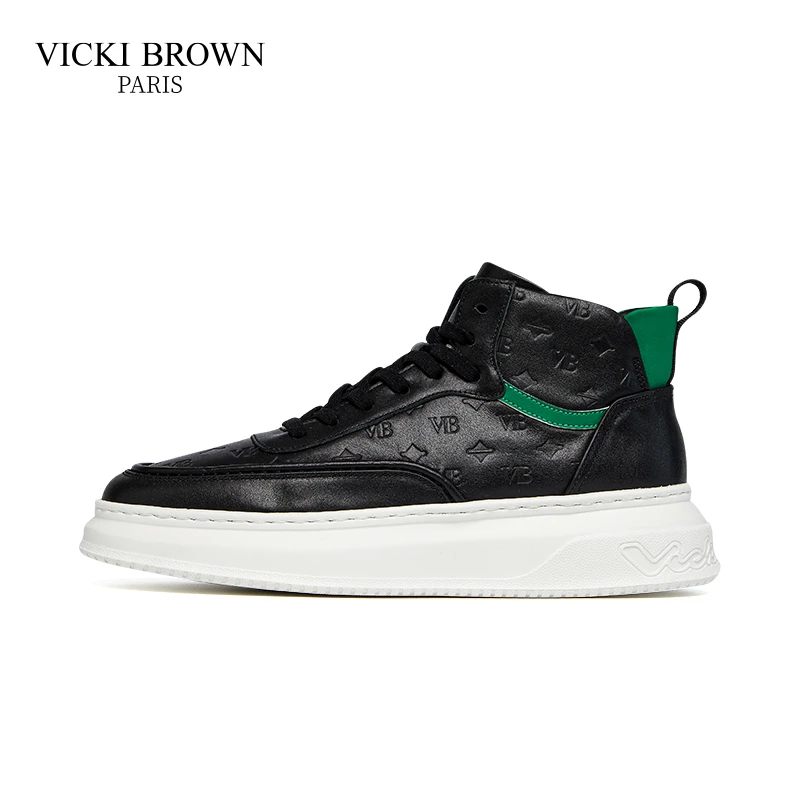 VICKI BROWN官方正品男士时尚保暖压花厚底高帮鞋百搭舒适休闲鞋